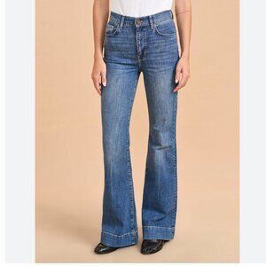 La Ligne Mer High Rise Flare Jean Size 28 Boho Blue Denim Comfy Casual Luxury